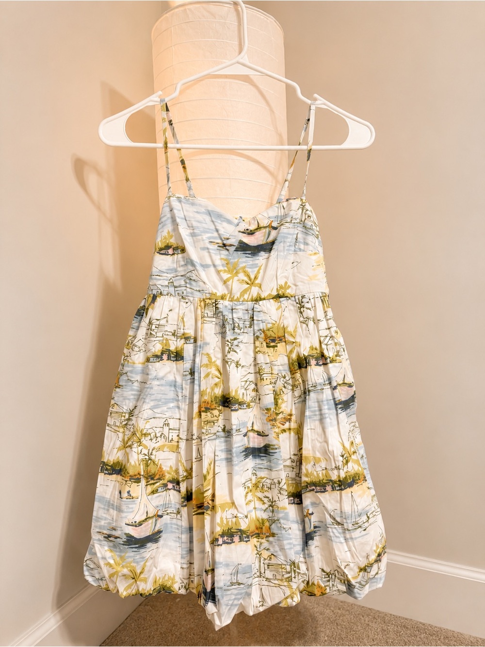 Girls Tropical Print Sundress - White & Light Blue